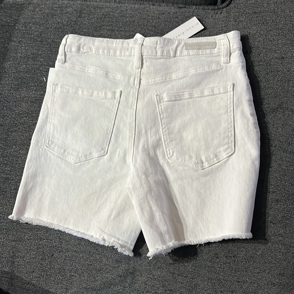 SANCTUARY Sidewalk Distressed Fringe Hem Rigid Denim Shorts - Picture 5 of 9